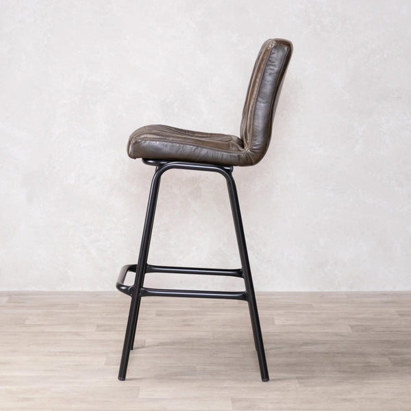 Strasbourg High Leather & Steel stool with back (Dark Olive)