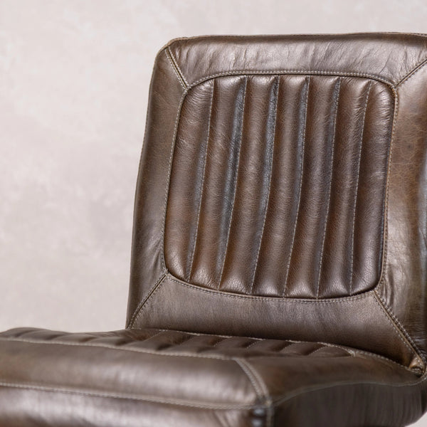 Strasbourg High Leather & Steel stool with back (Dark Olive)