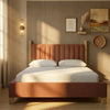 Modern stylish premium wood and fabric all sizes bed in brown color 