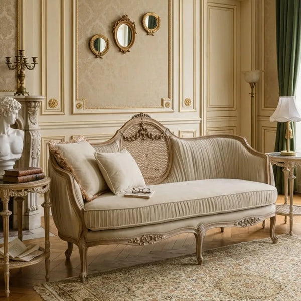 Thionville Teak Wood Rattan 3 Seater Sofa 