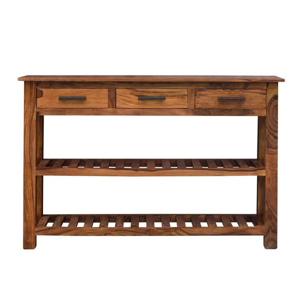 Sheesham Wood 2 Shelves & 3 Drawer Console Table
