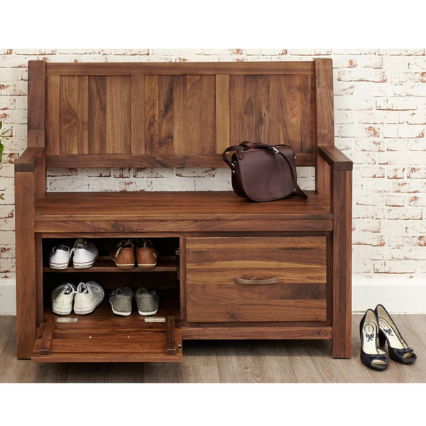 Classic Sheesham Wood 2 Doors and 4 Shelves Seating Shoe Rack