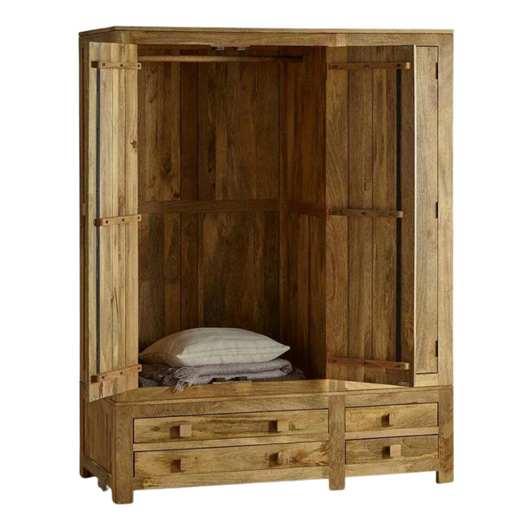 Mango Wood 4 Drawers Wardrobe & 3 Doors Cabinet