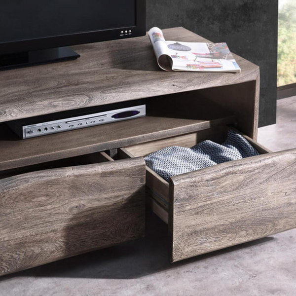 Wooden Media Cabinet 4 Drawers and 2 Open Shelves