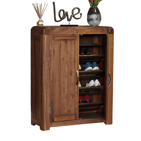 Wooden Shoe Rack Cabinet - 2 Doors and 4 Shelves