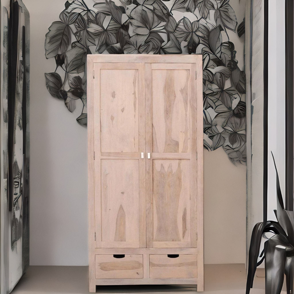 Classic Sheesham Wood 2 Drawers and 2 Doors with Shelves Wardrobe