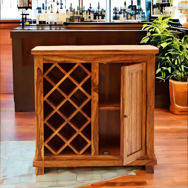 Classic Sheesham Wood Natural Finish Bar Cabinet