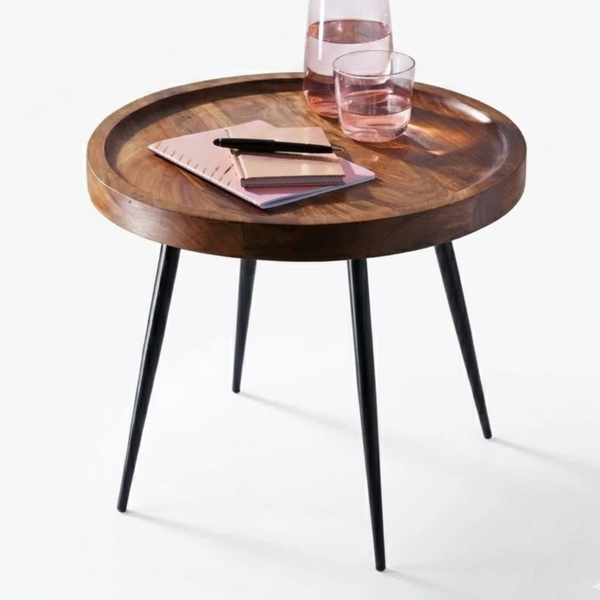 Aras Wooden And Steel Base Side Table