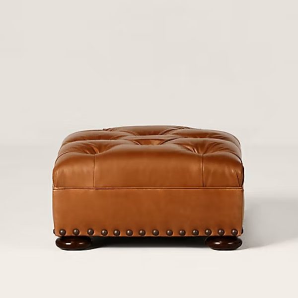 Varna Solid Wood Leather Ottoman
