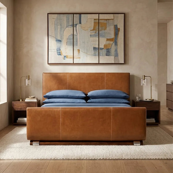 Vasteras Solid Wood Leather Bed - All Sizes 