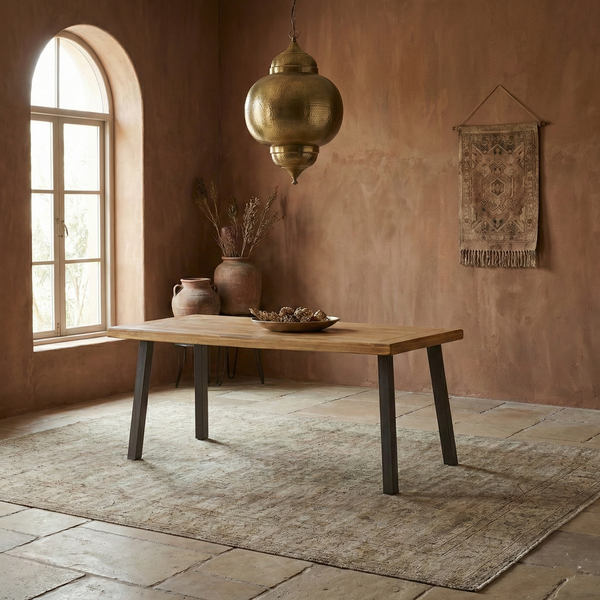 Vega Rattan Solid Wood 6 Seater Dining Table Set