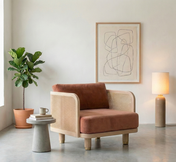 Vienna Rattan Armchair Velvet Flax