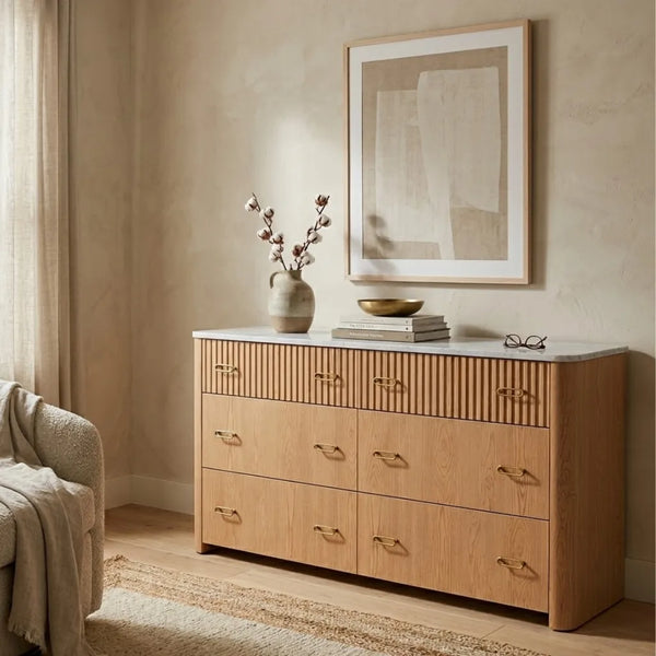 Villarrica Oak Wood & Marble Chest Of Drawer 