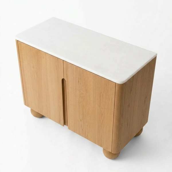 Viseu Solid Wood & Marble Chest Of Drawer