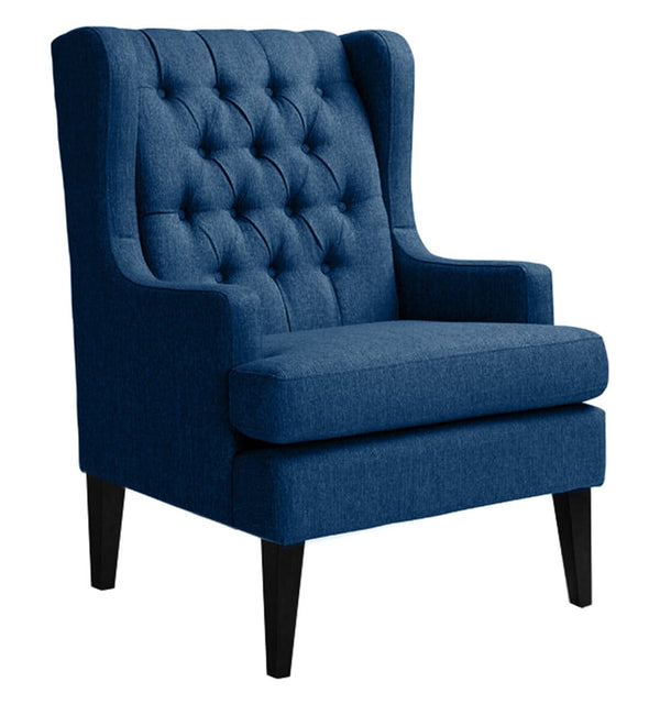 Classic Solid Sheesham Fabric Wing Chair in Royal Blue Colour