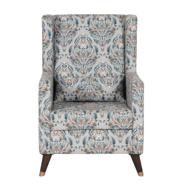 Classic Fabric Wing Chair with Ottoman in Grey