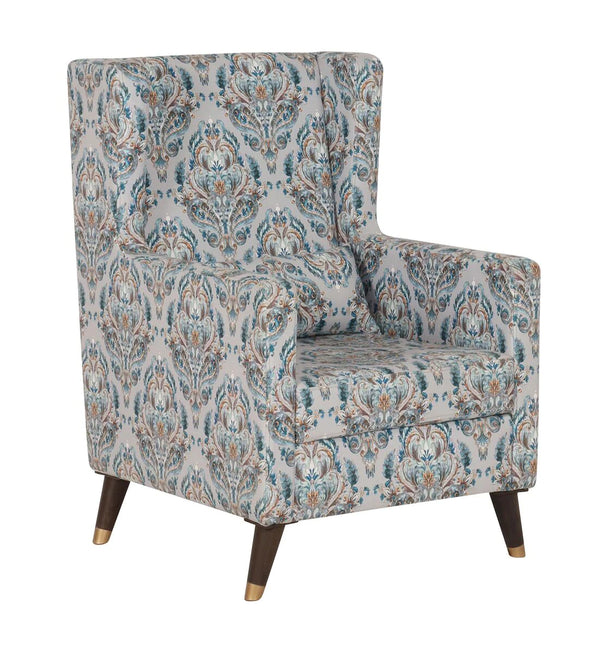 Classic Fabric Wing Chair with Ottoman in Grey