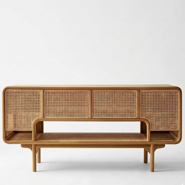 Weaverville Solid Wood Rattan Sideboard