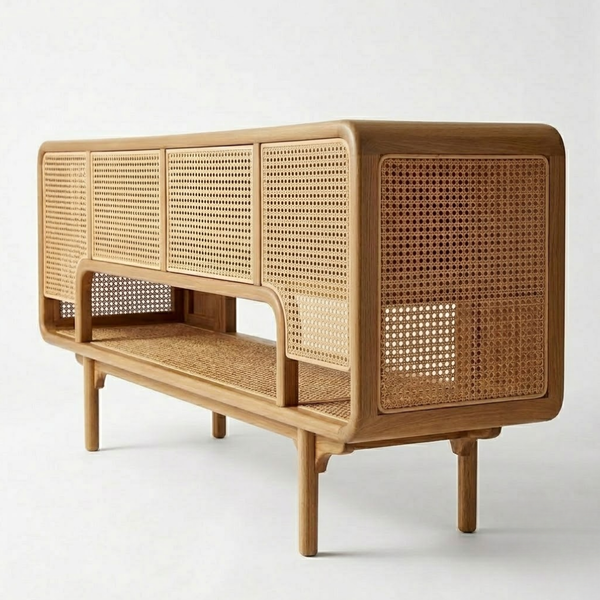 Weaverville Solid Wood Rattan Sideboard