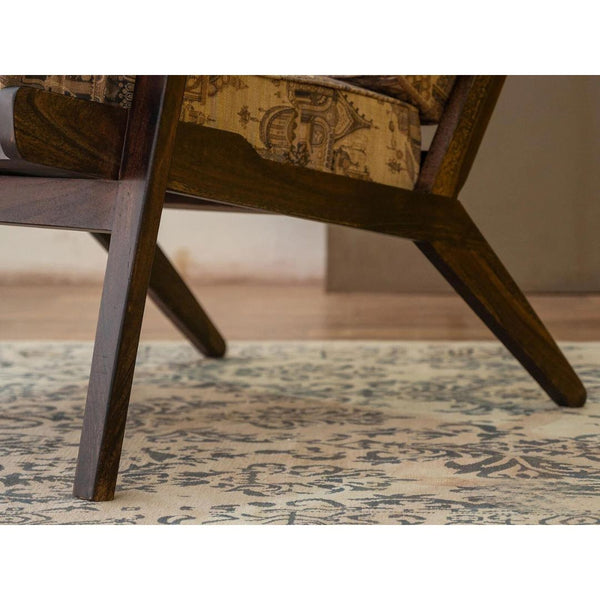 Welkom Sheesham Wood and Fabric Wing Back Chair