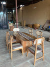 Rattan Modern Solid Acacia Wood Dining Table Set - 4 Seater, 6 Seater - All Sizes