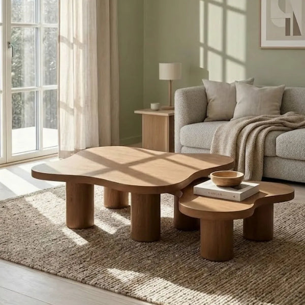Modern stylish wavy curve design nesting table in natural finish 