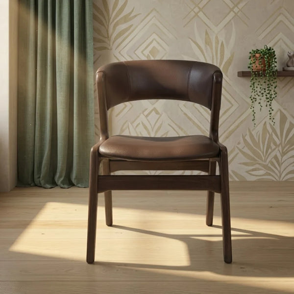 Wishart Solid Wood & Leather Curved Arm Chair