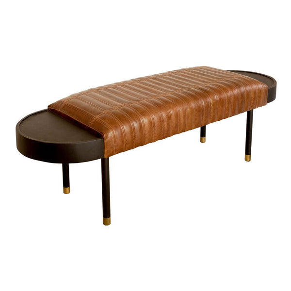 Wynberg Leather Tufted Bench With Attached Tables