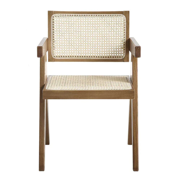 Classic Rattan Solid Wood ArmChair - Light Walnut Finish