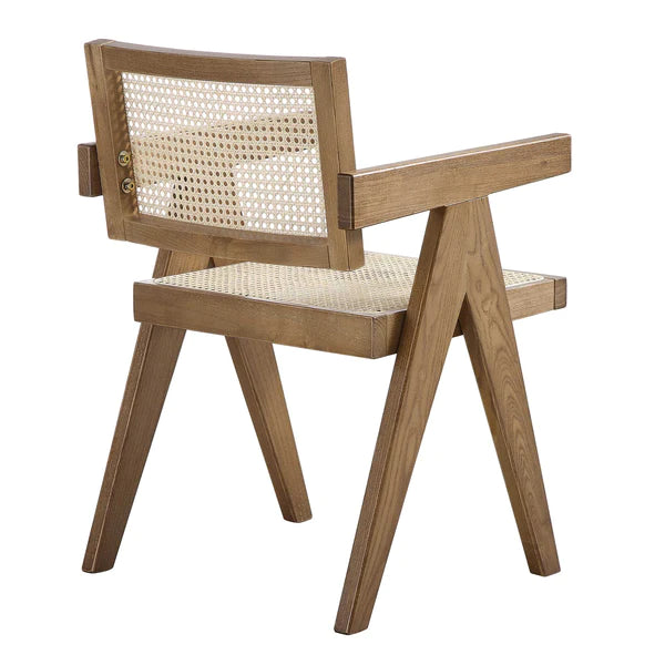 Classic Rattan Solid Wood ArmChair - Light Walnut Finish