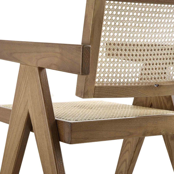 Classic Rattan Solid Wood ArmChair - Light Walnut Finish