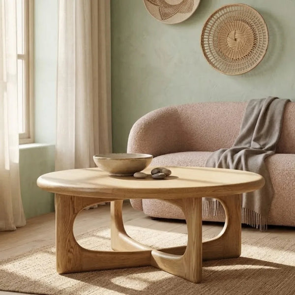 modern stylish coffee table in natural finish Zeehan Modern Round Coffee Table