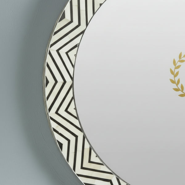 Bone Inlay Zig-zag Black Round Large Wall Mirror
