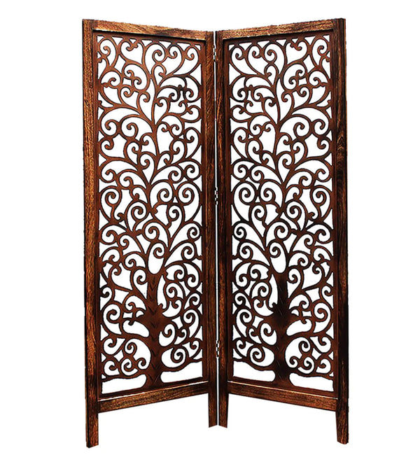 Rajasthani Carved Solid WoodHandmade Room Divider In Brown Colour