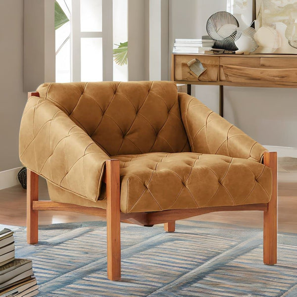 Modern Leather Tufted Accent Chair