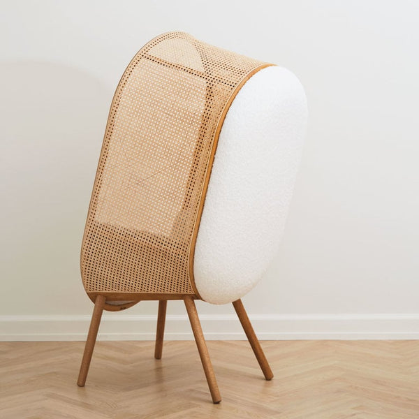 Cocoon Rattan Solid Wood Curved Wing Chair - Natural Finish
