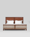 Classic Rattan Solid Wood Bed With Cane and Upholstery - All Sizes