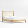 Niwar Solid Wood Bed With Handwoven Leather Headboard In White– All Sizes