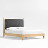 Niwar Solid Wood Bed With Handwoven Leather Headboard In Black - All Sizes