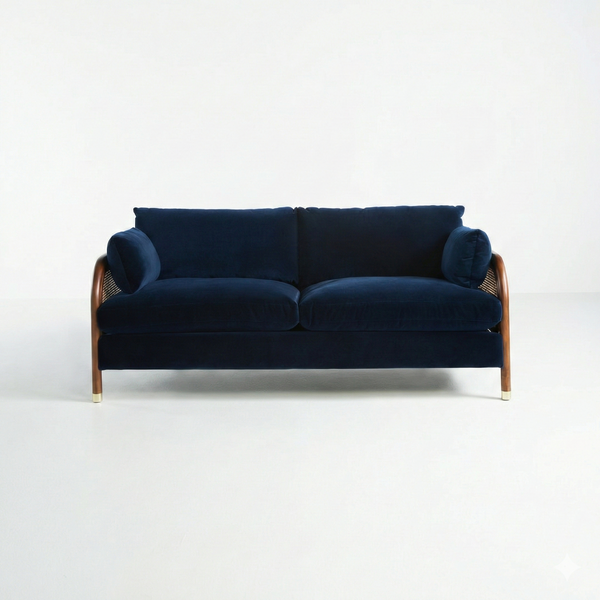 Bleu Nuit Acacia Wood 3 Seater Rattan Sofa