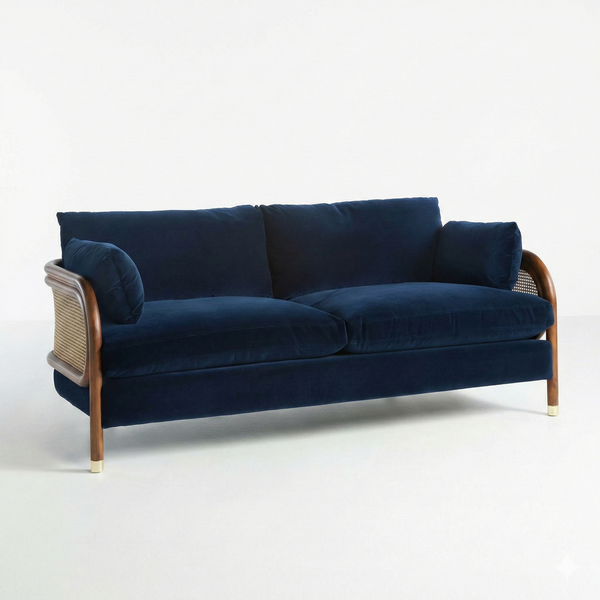 Bleu Nuit Acacia Wood 3 Seater Rattan Sofa