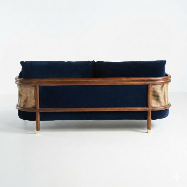 Bleu Nuit Acacia Wood 3 Seater Rattan Sofa