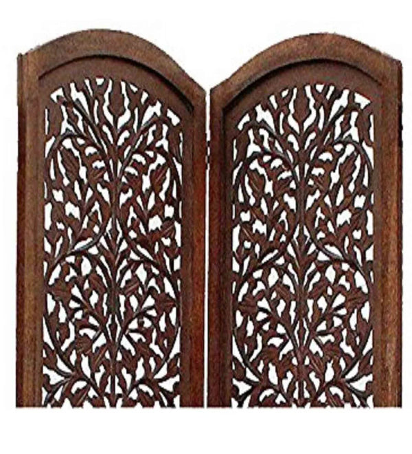 Rajasthani Carved Mango Wood Handmade Room Divider In Brown Colour