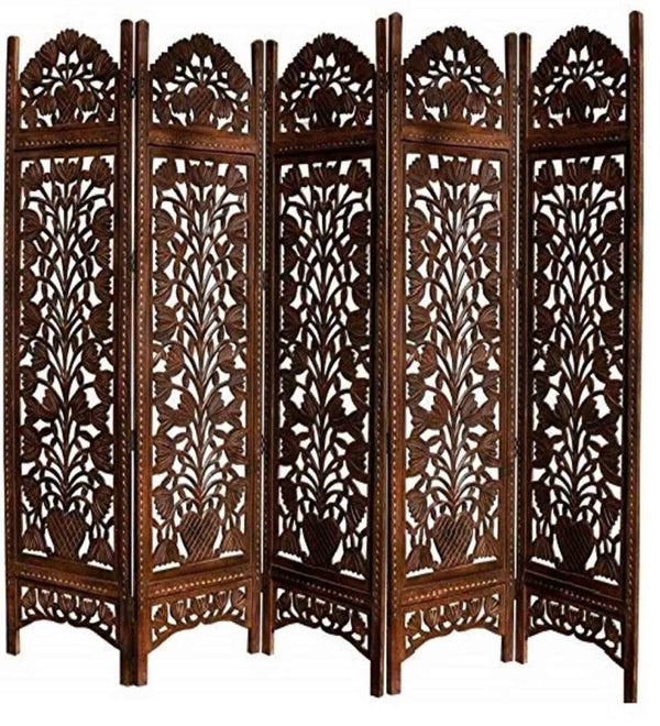 Rajasthani Carved Mango Wood Handmade Room Divider In Brown Colour