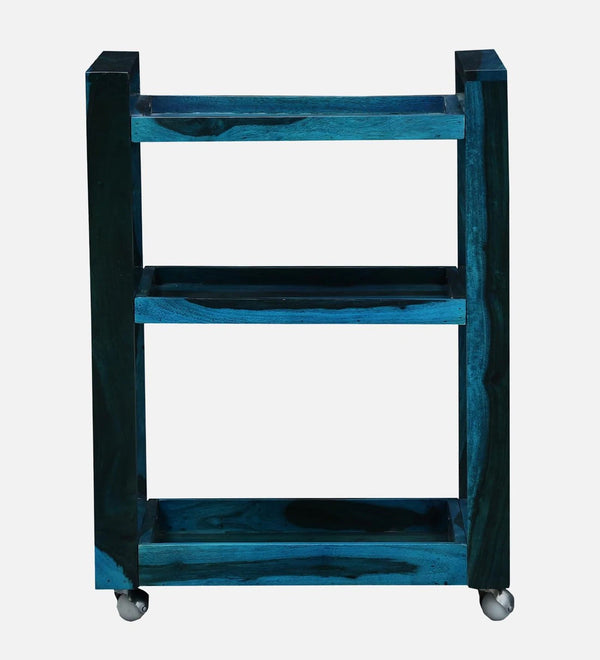 Modern Sheesham Wood Bar Trolley in Ocean Blue Finish
