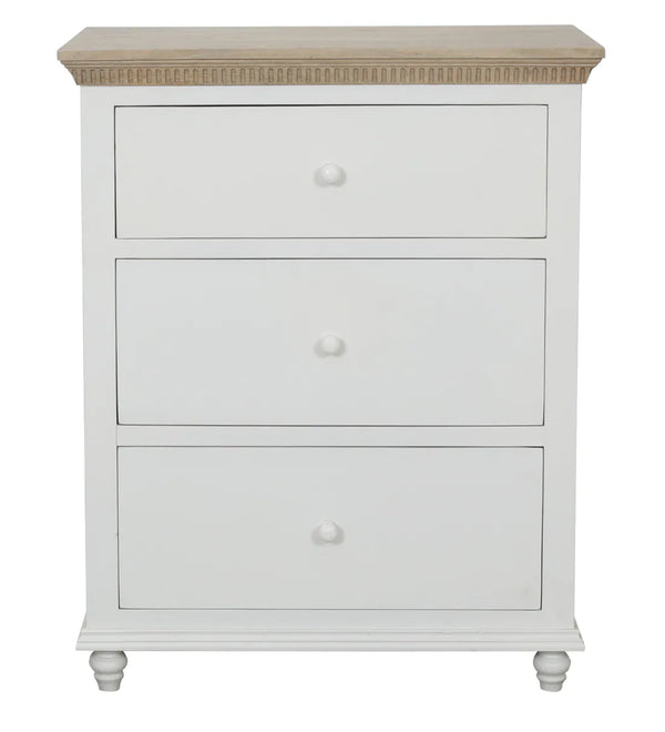 Modern Solid Wood Chest of 3 Drawers in Brown & White Colour