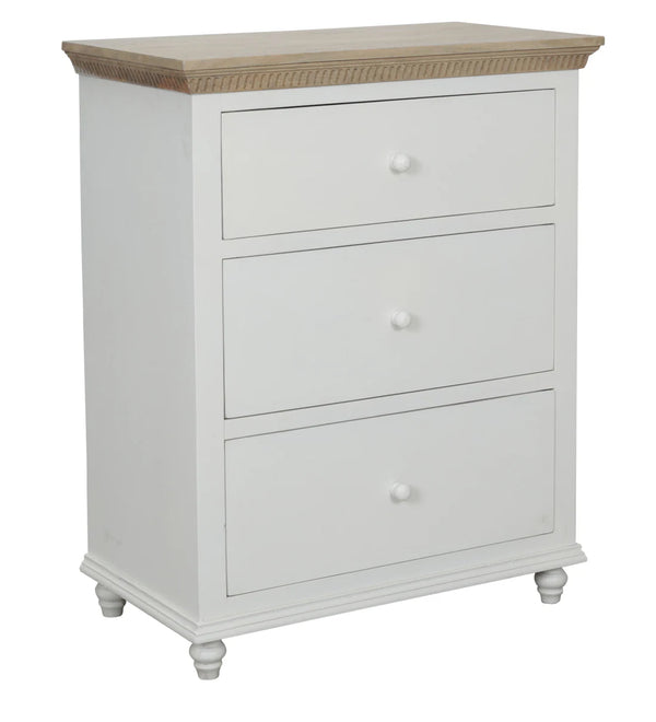 Modern Solid Wood Chest of 3 Drawers in Brown & White Colour