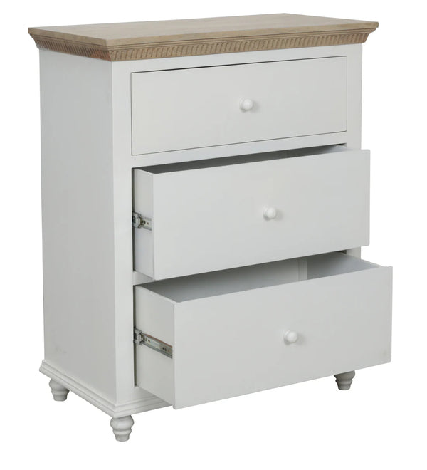 Modern Solid Wood Chest of 3 Drawers in Brown & White Colour