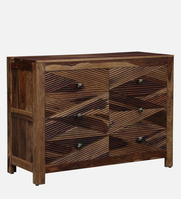 Classic Sheesham Wood Chest Of Drawers In Rustic Teak Finish