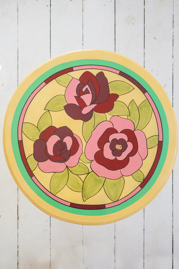 Hand Painted Round Small Coffee Table - Mango Wood